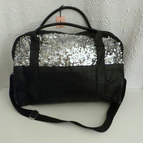 Juicy Couture Large Weekender Bag Black Silver Sequins Y2K Style New - Picture 2 of 13
